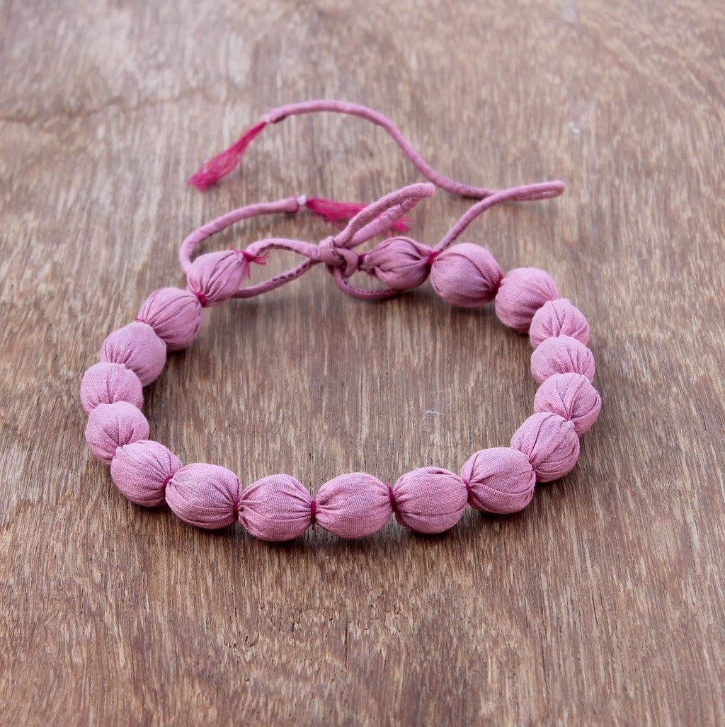 Pink textile bead dhara necklace