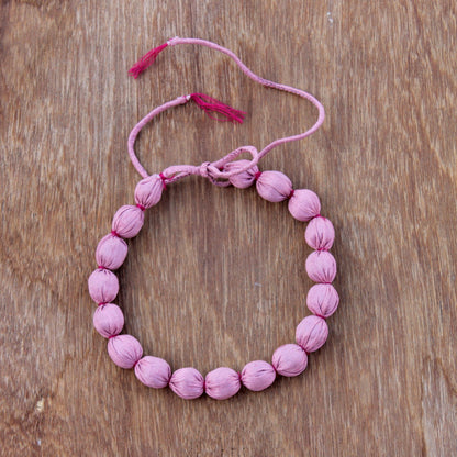 Pink textile bead dhara necklace