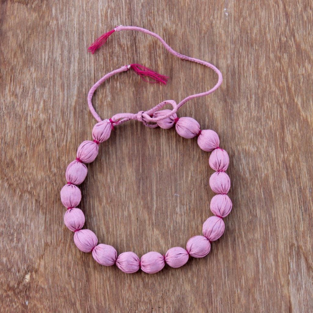 Pink textile bead dhara necklace