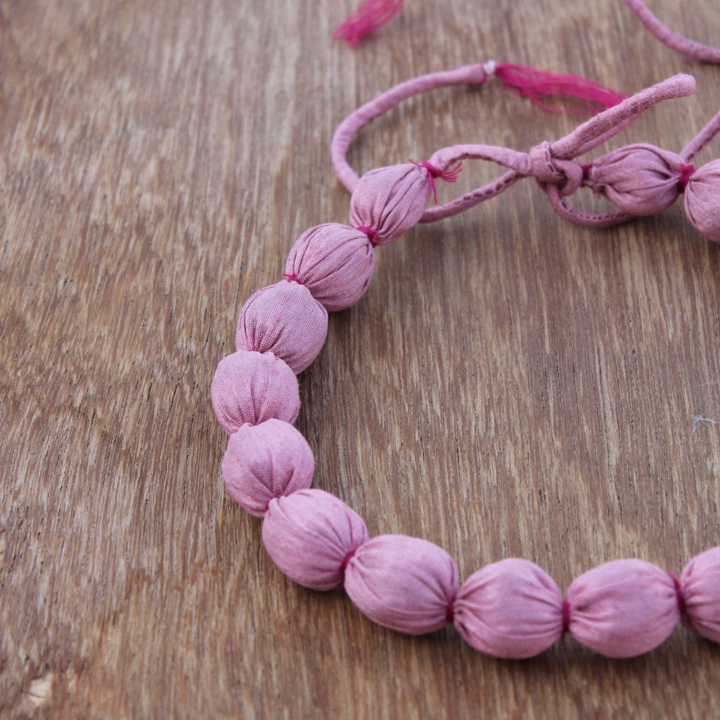 Pink textile bead dhara necklace