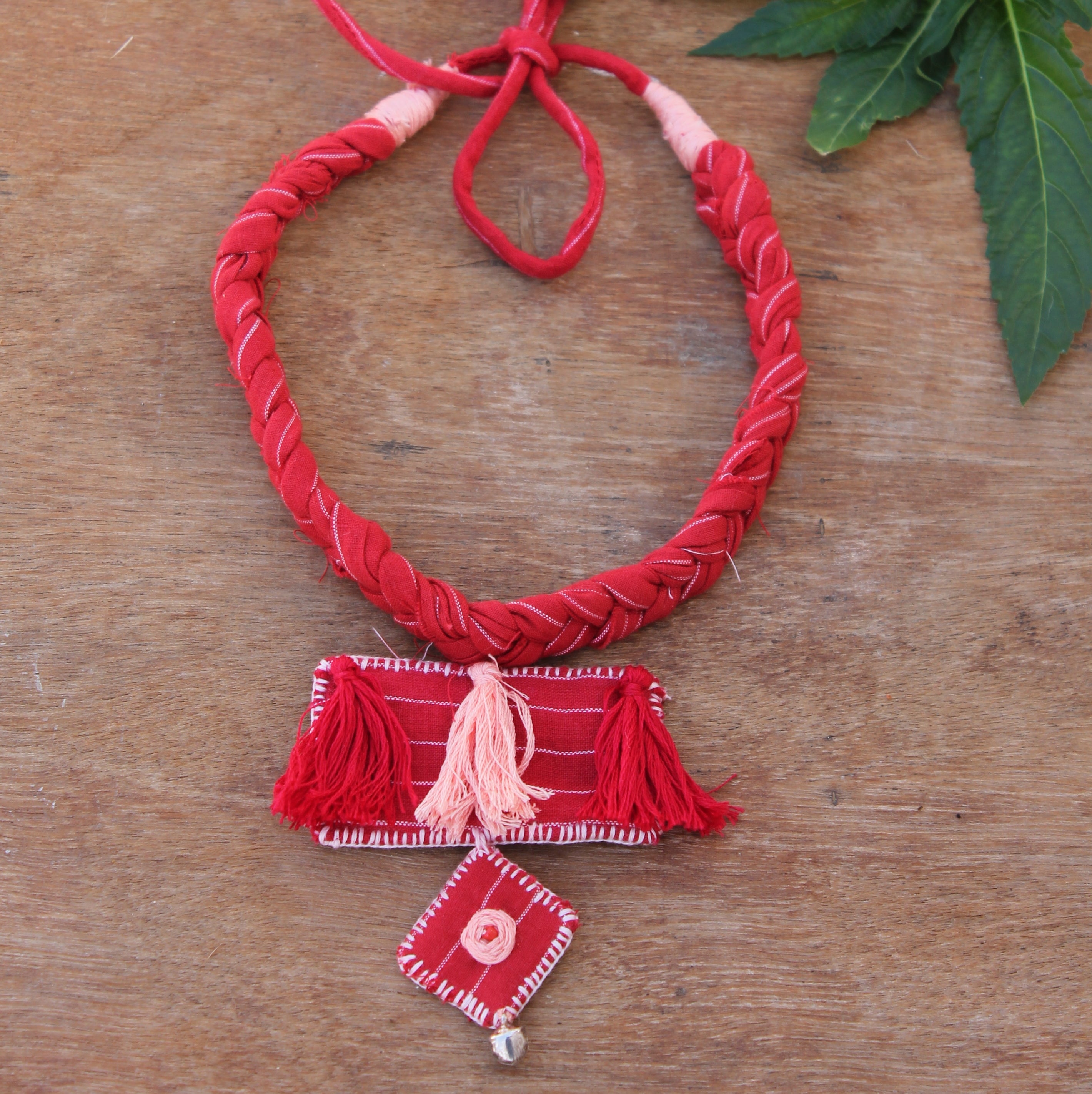 Red boho necklace online at bebaakstudio.com