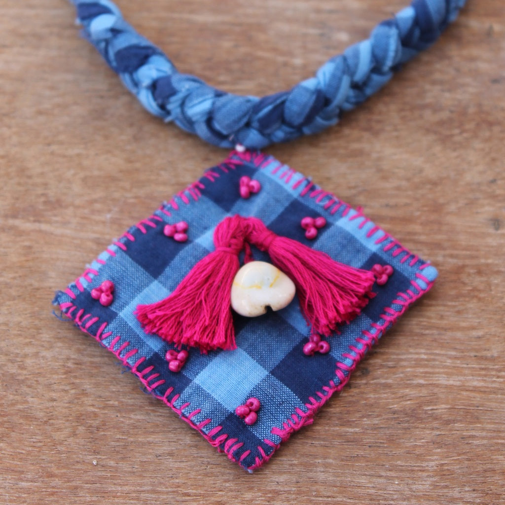 Blue boho necklace online at bebaakstudio.com