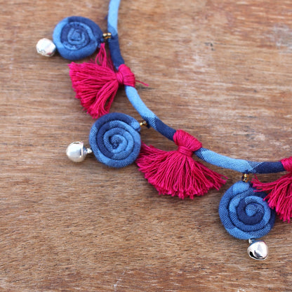 Blue flora tassel necklace online at bebaakstudio.com