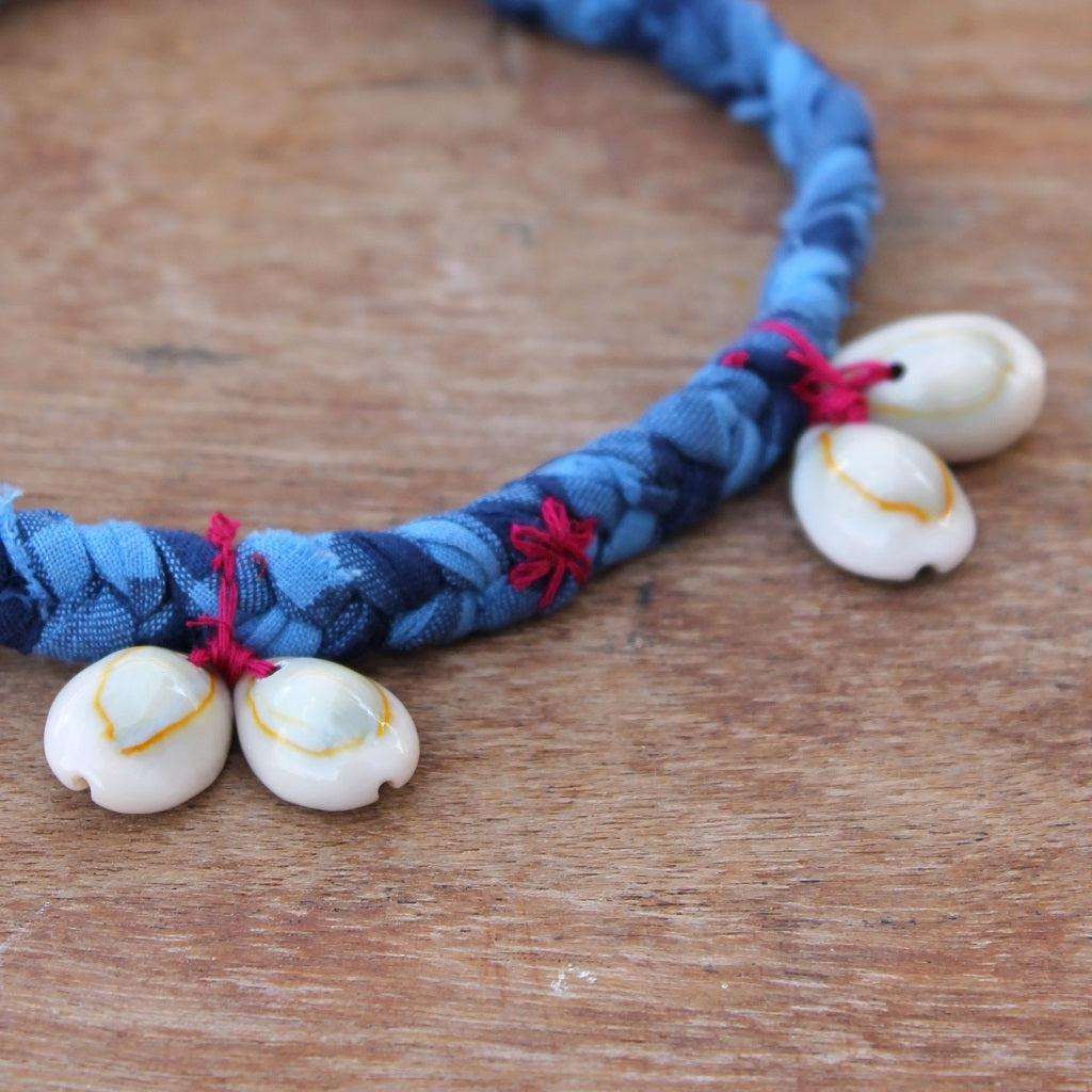 Blue shell necklace onlone at bebaakstudio.com