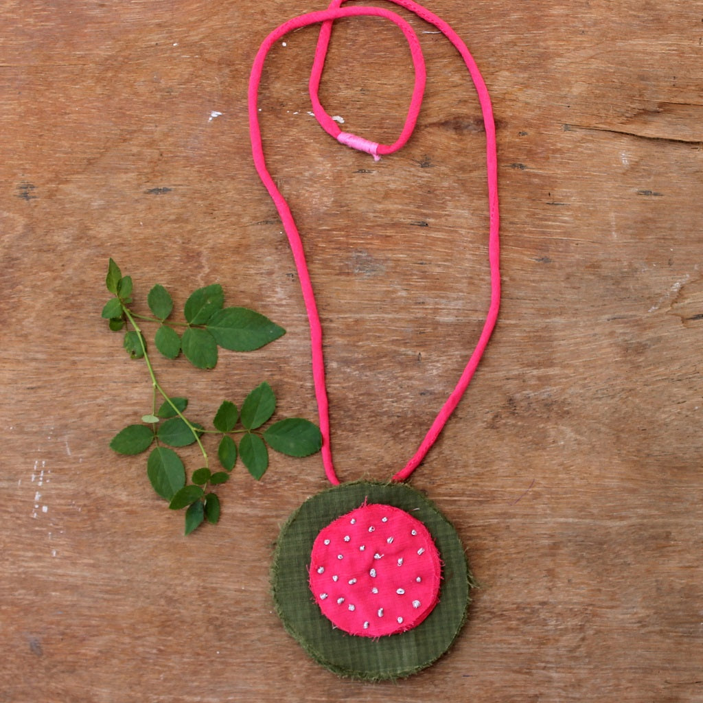 Olive & pink long necklace online at bebaakstudio.com