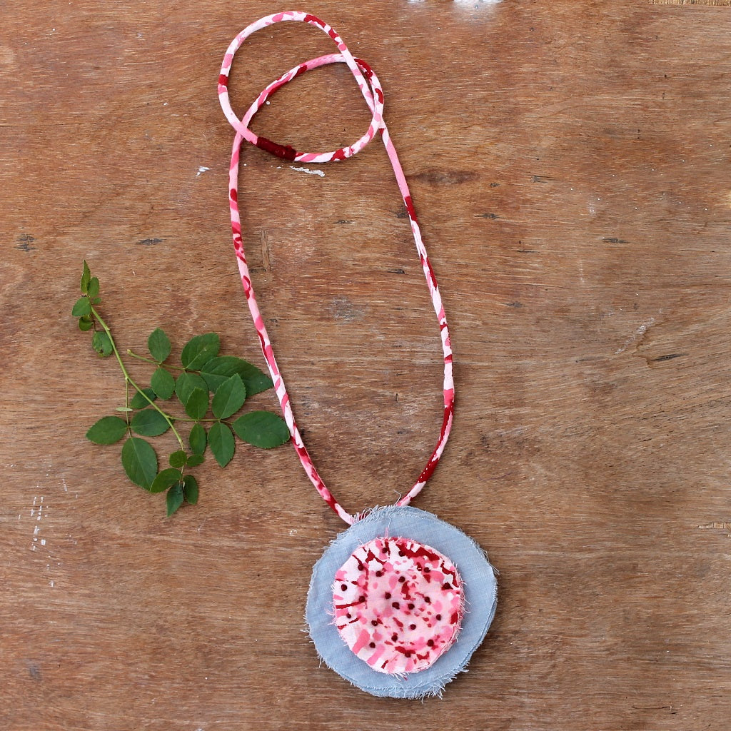 Grey & pink long necklace online at bebaakstudio.com