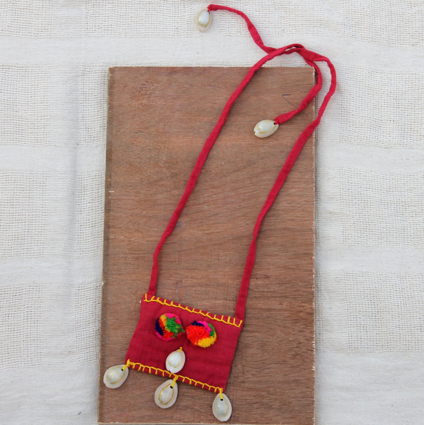 Red yellow boho textile pendant necklace