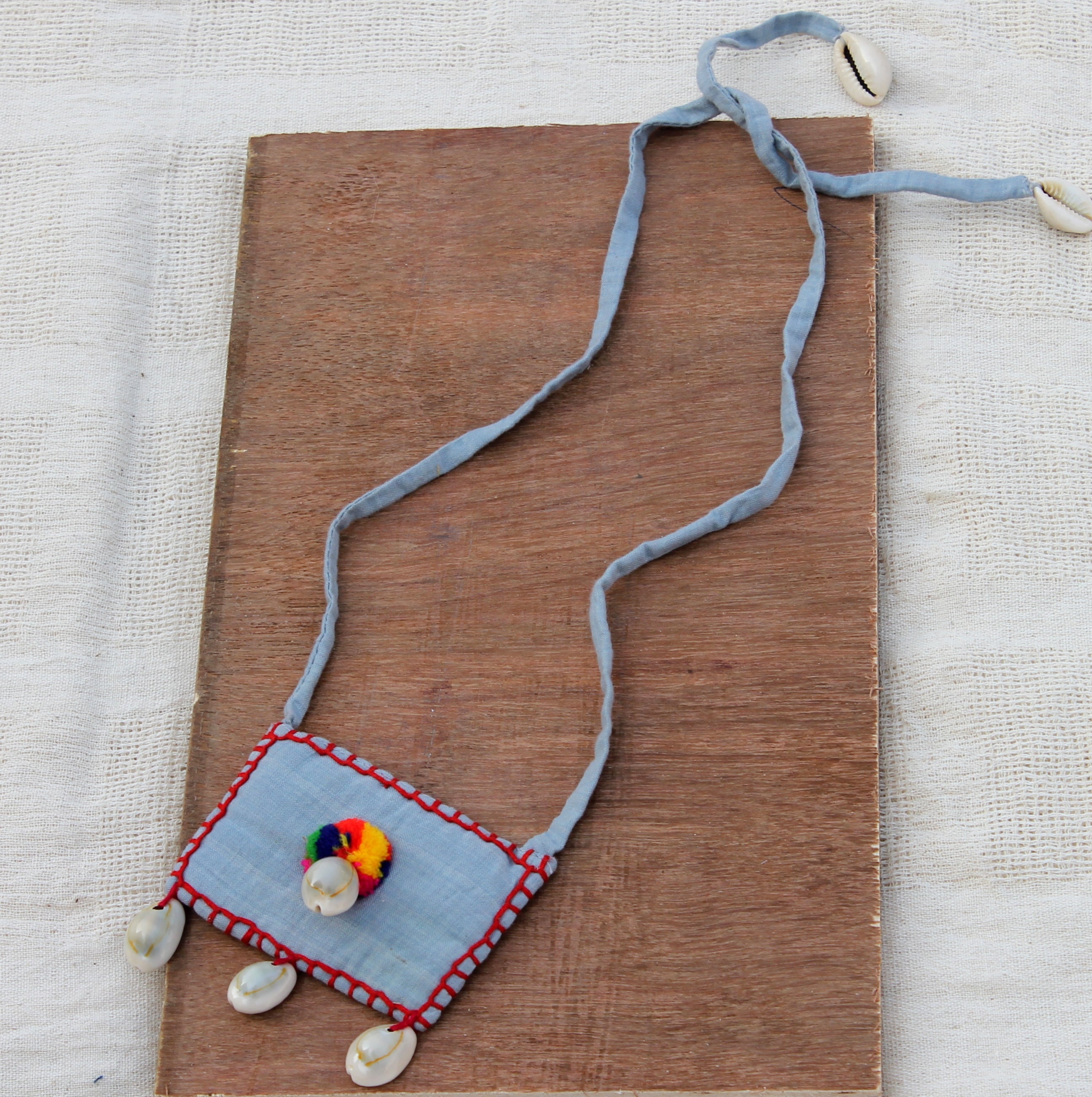 Grey boho textile pendant necklace