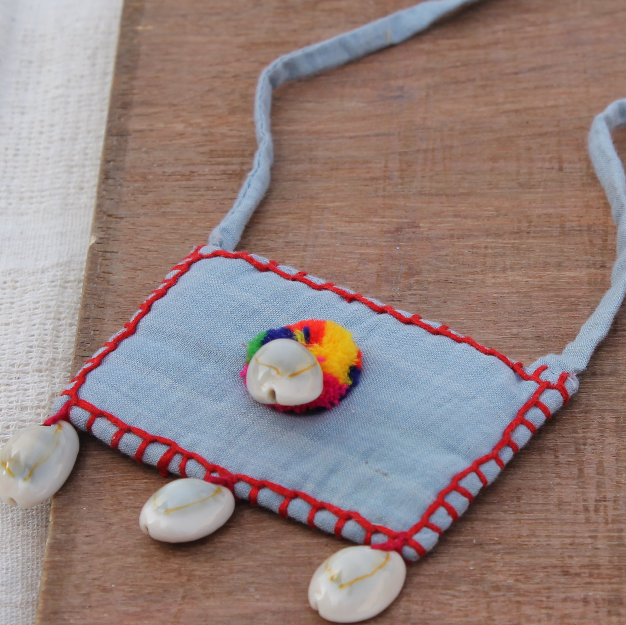 Grey boho textile pendant necklace