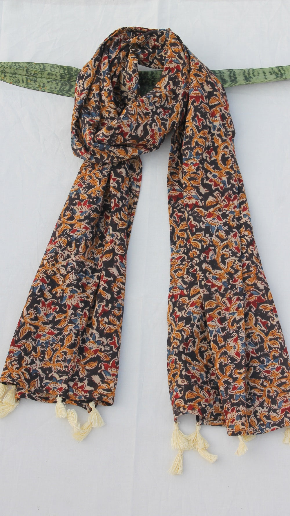 Black floral kalamkari stole