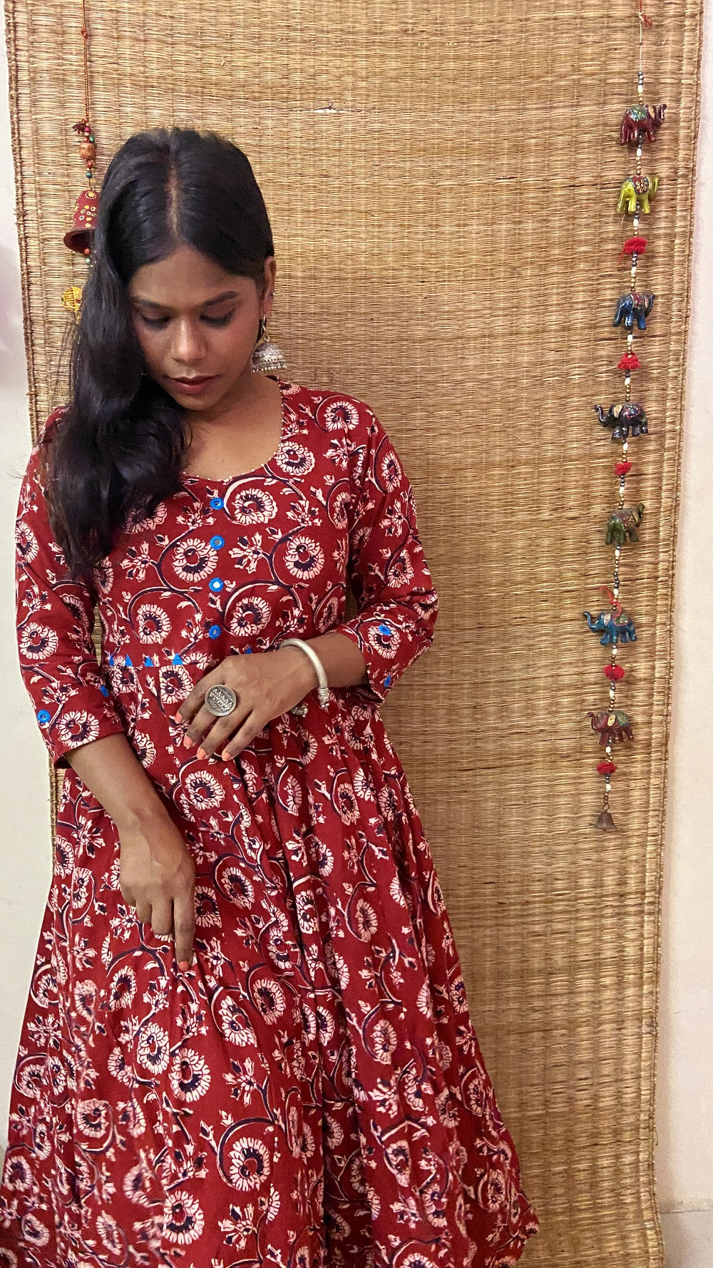 Maroon bagh print ethnic tunic set online at bebaakstudio.com