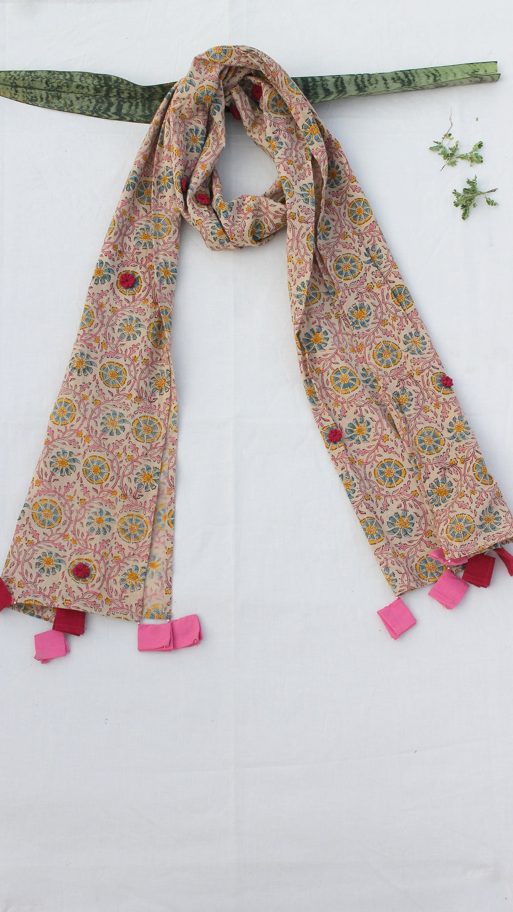 Ivory floral block print stole