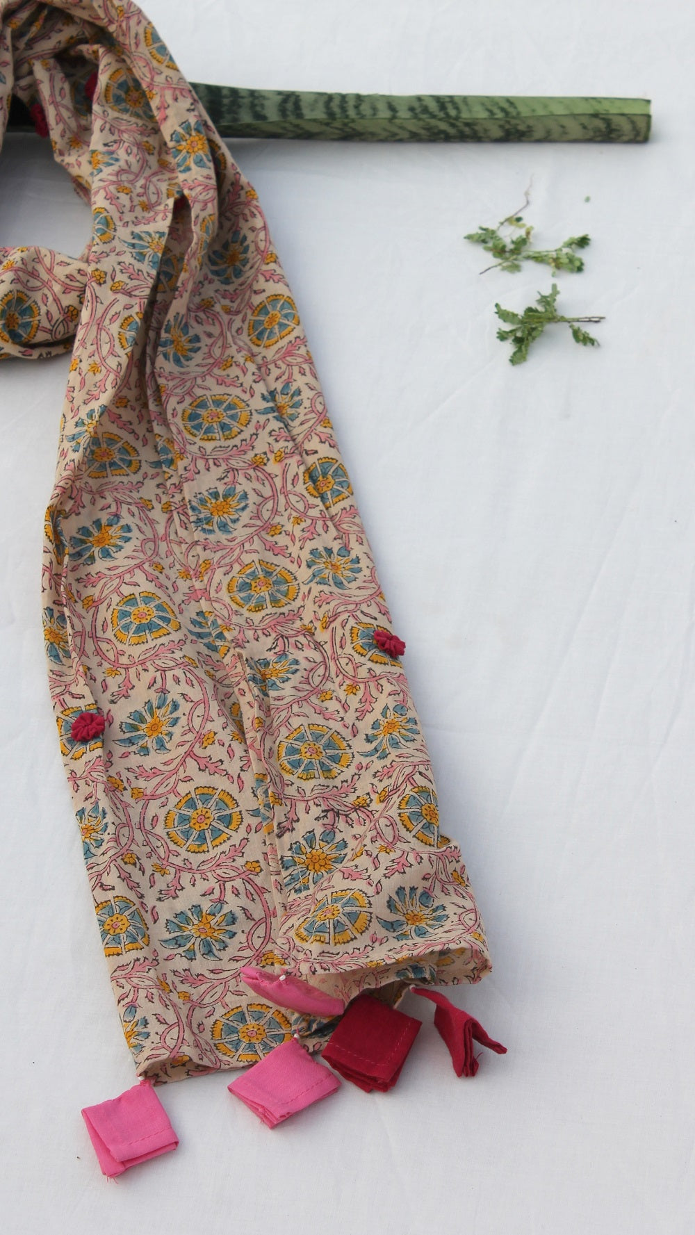 Ivory floral block print stole