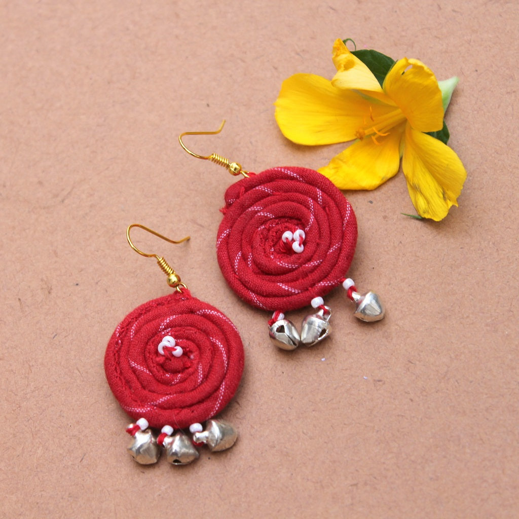 Textile Earring Shop Red boho earring online at Bebaak