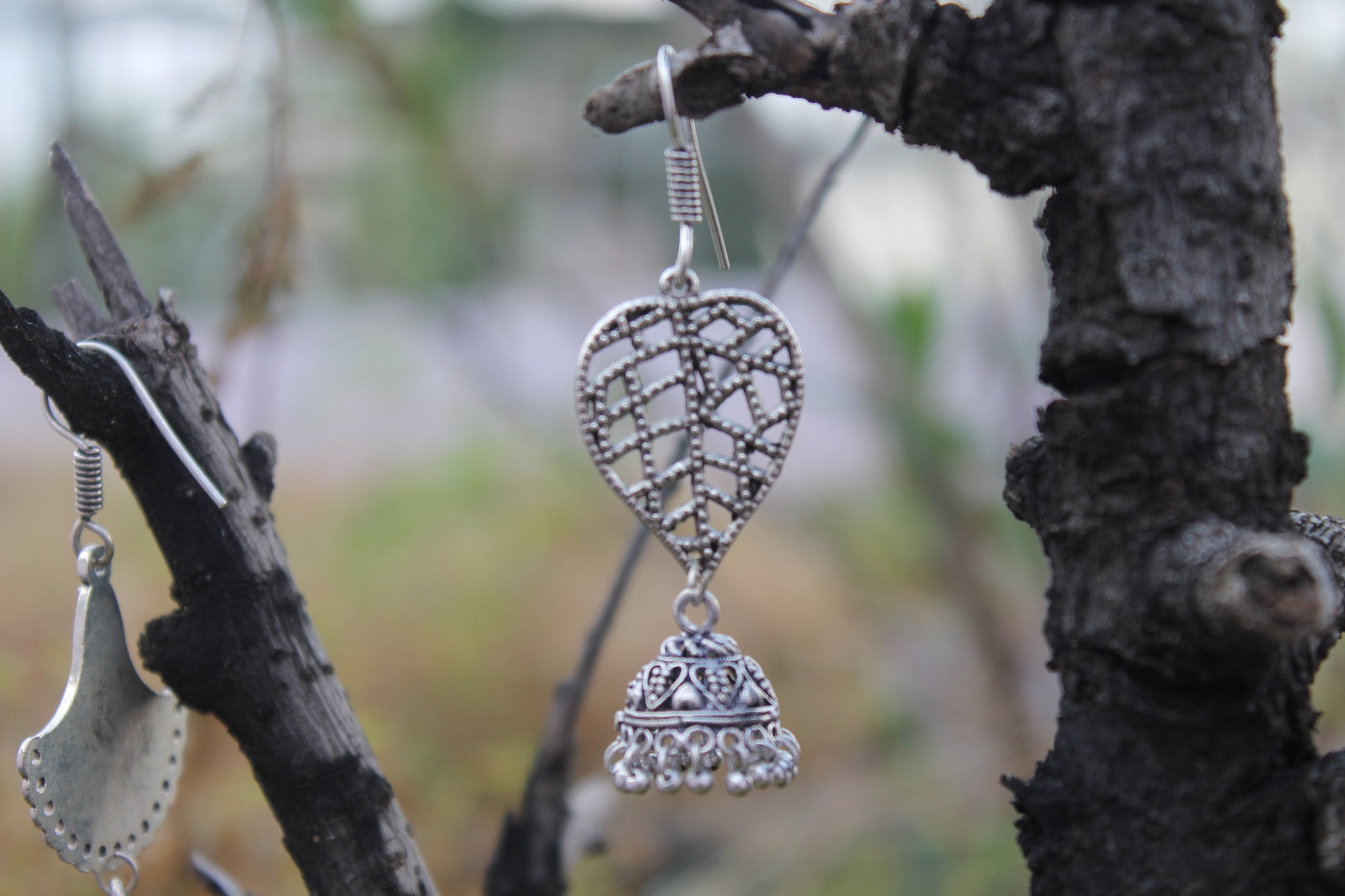 Earring: leaf motif with jhumka