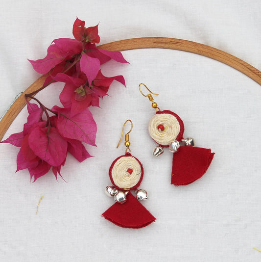 Rose red tassel earring