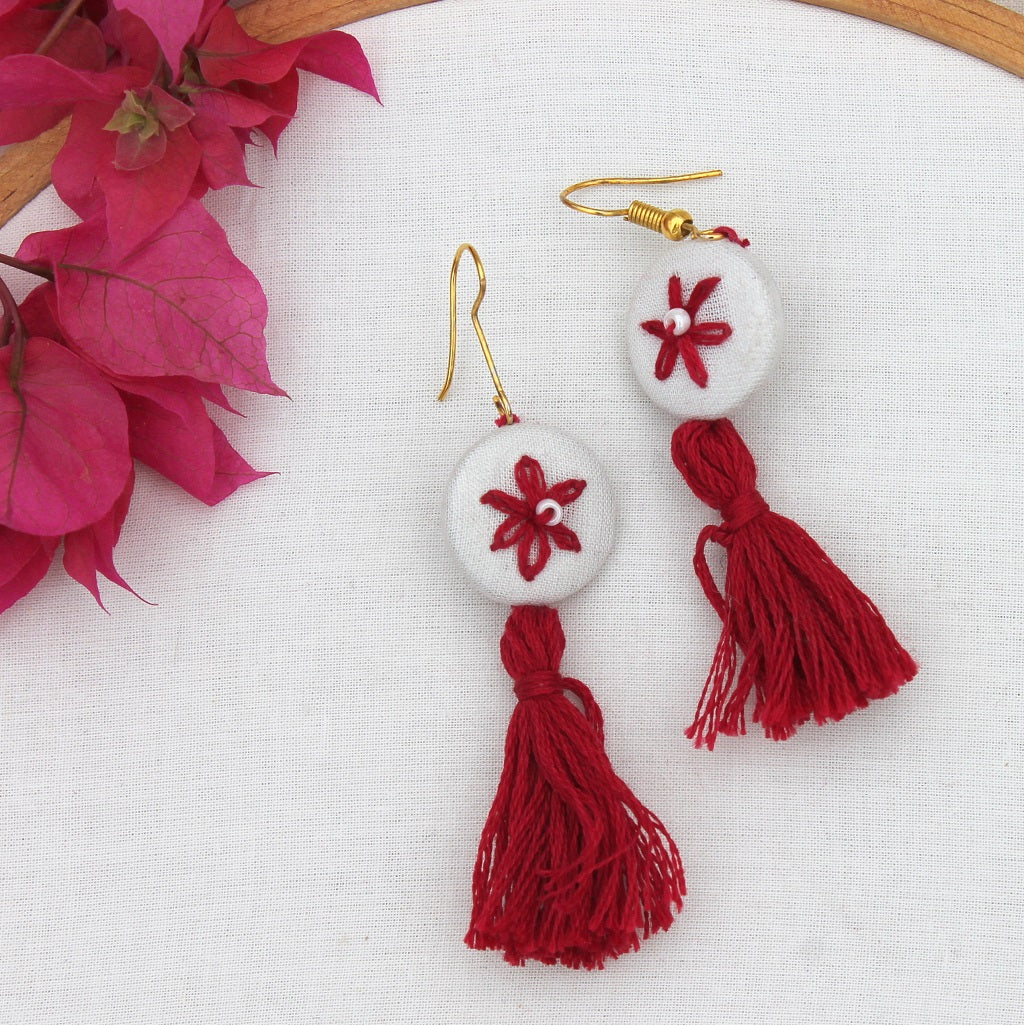 Lily red tassel earring
