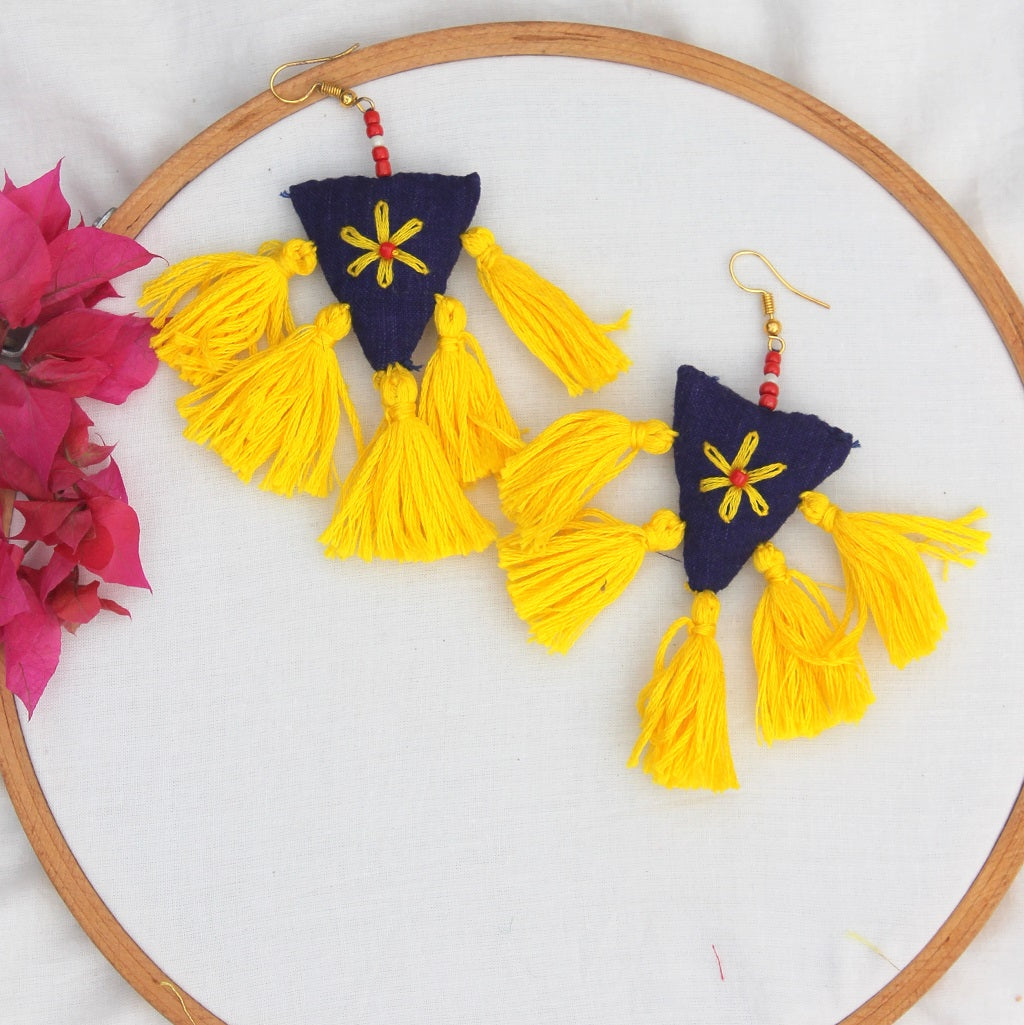 yellow tassel quirky earring