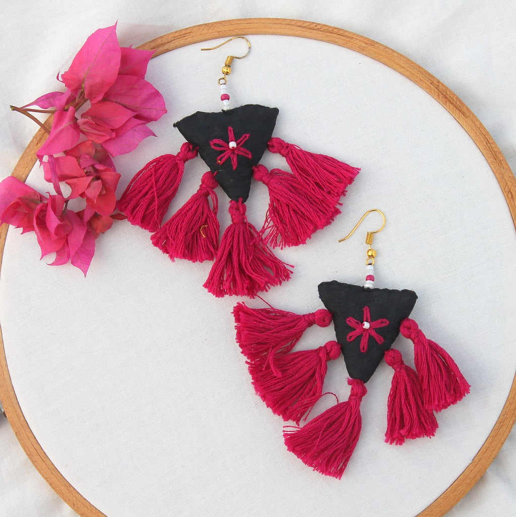Pink tassel quirky earring