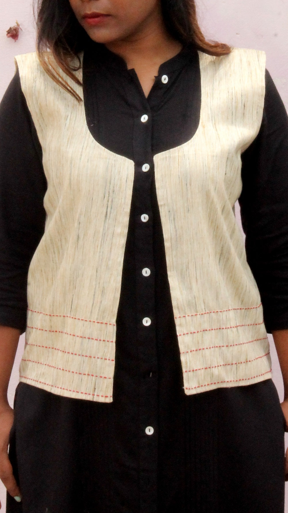 Ivory maroon kantha jacket online at bebaakstudio