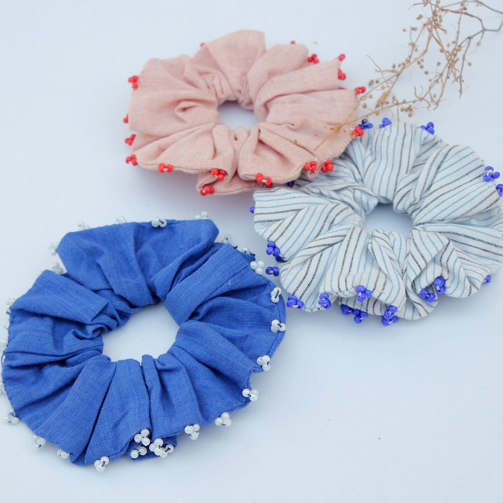 Blues scrunchies online available at bebaakstudio.com