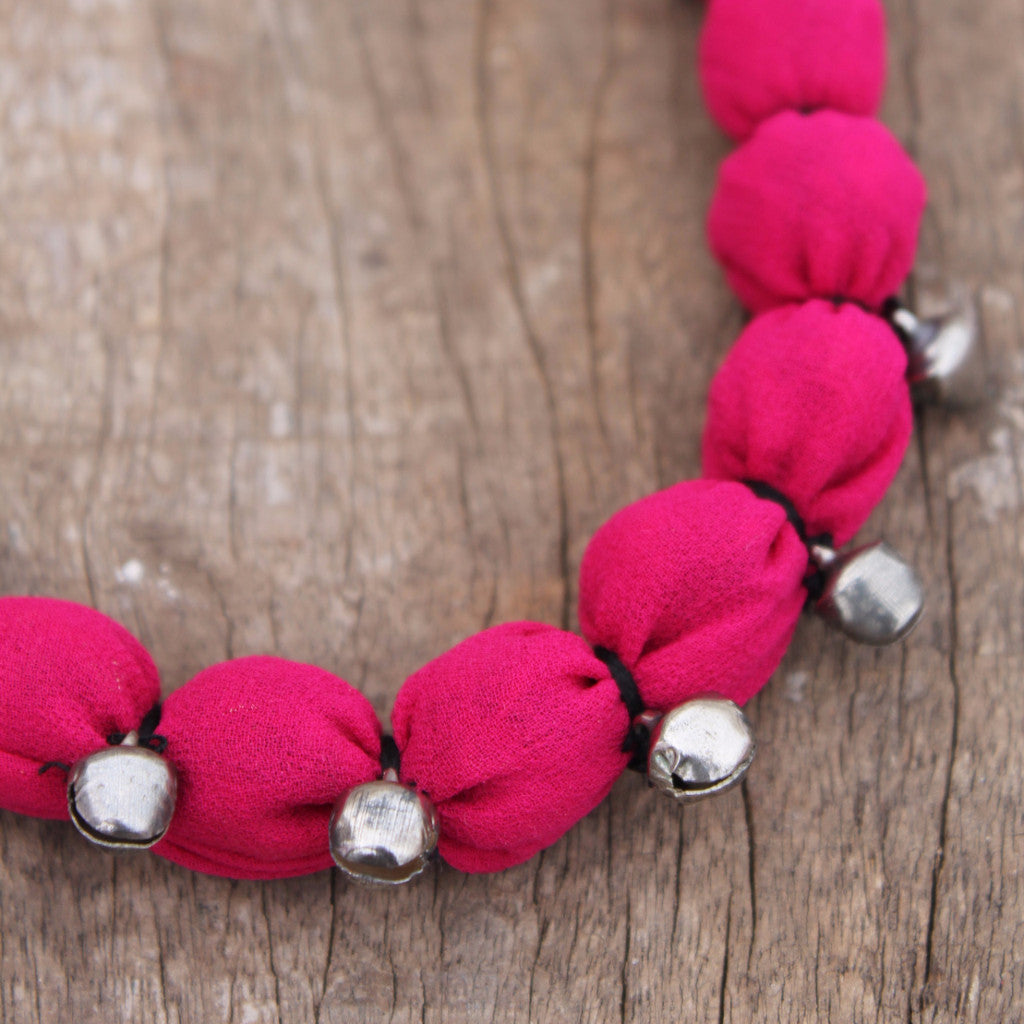 Necklace:Pink jhanjhar textile upcycled necklace