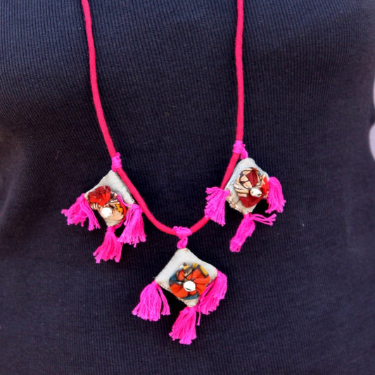 Floral boho up-cycled textile pendant necklace by bebaak