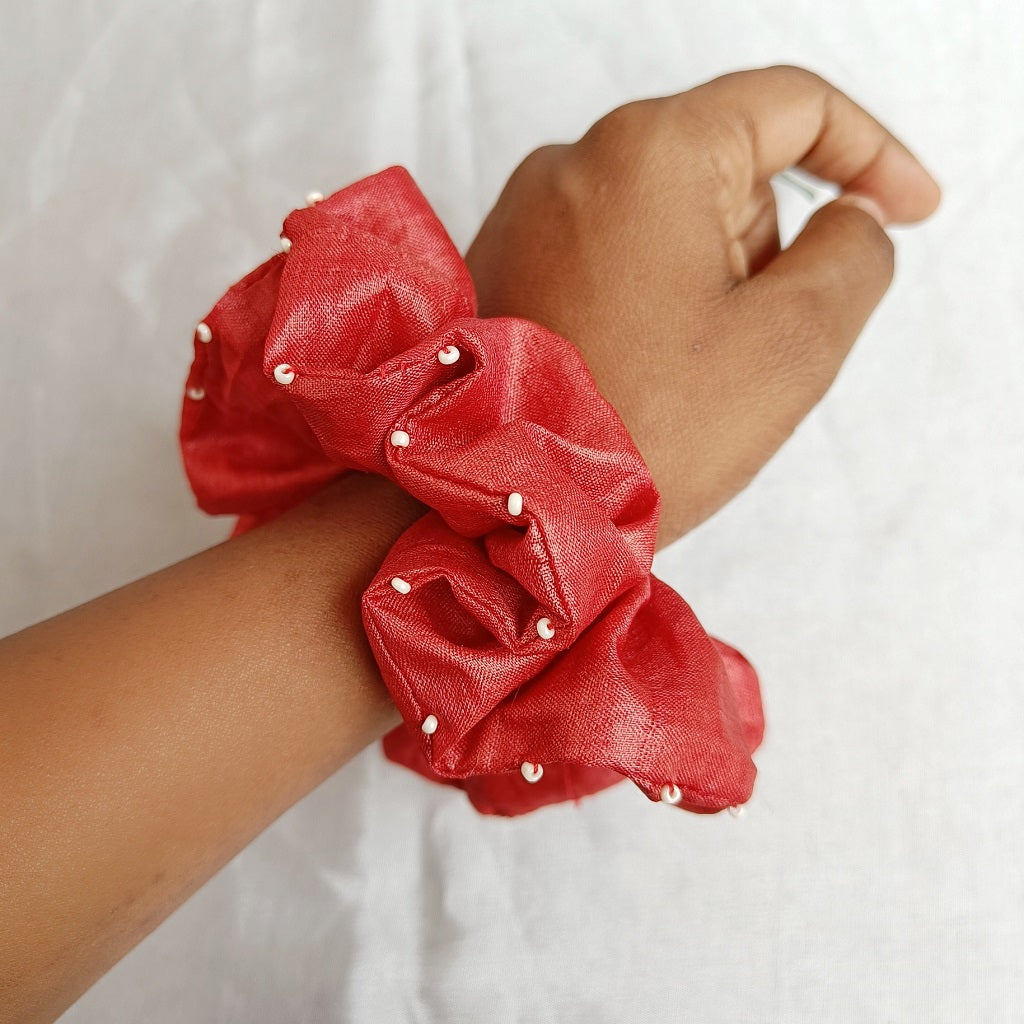 Scrunchies: Shop Christmas silk scrunchie online at bebaakstudio.com