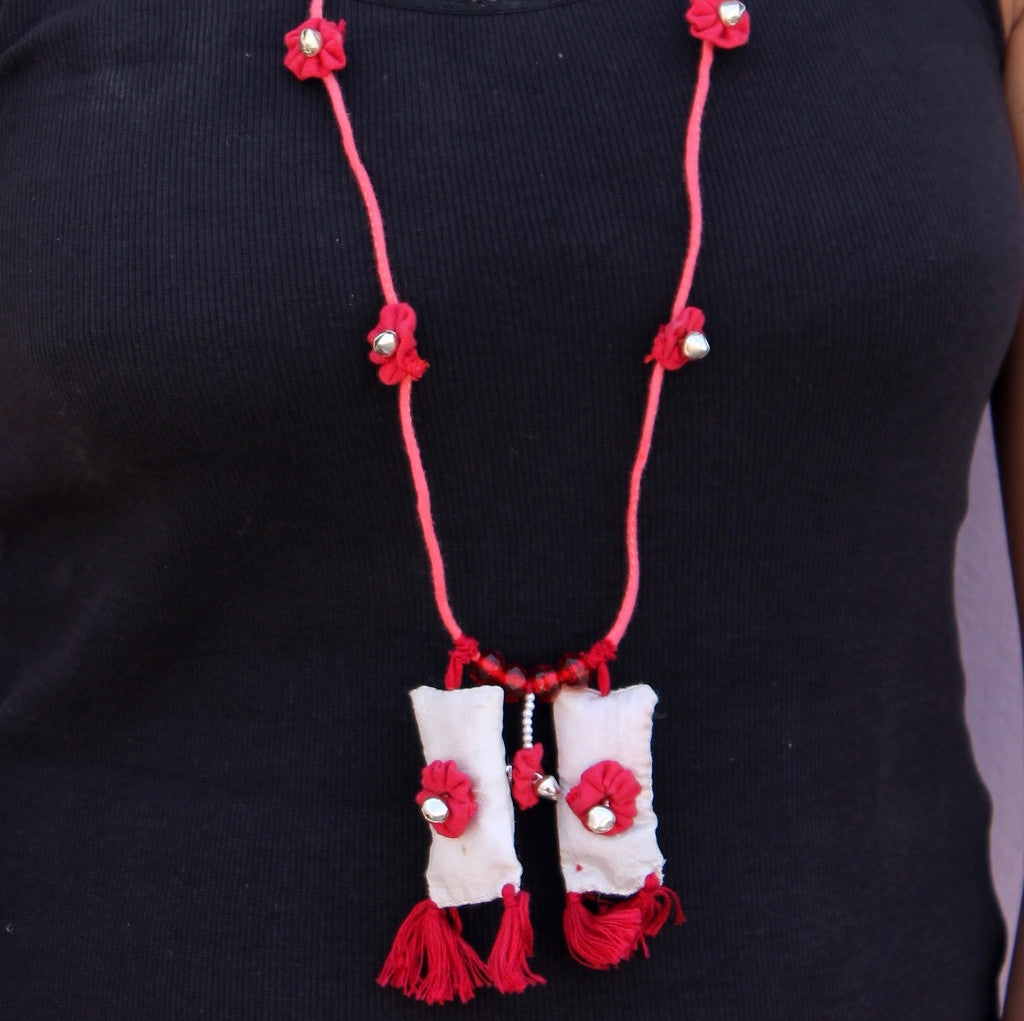 Red up-cycled textile jewelry by bebaak  