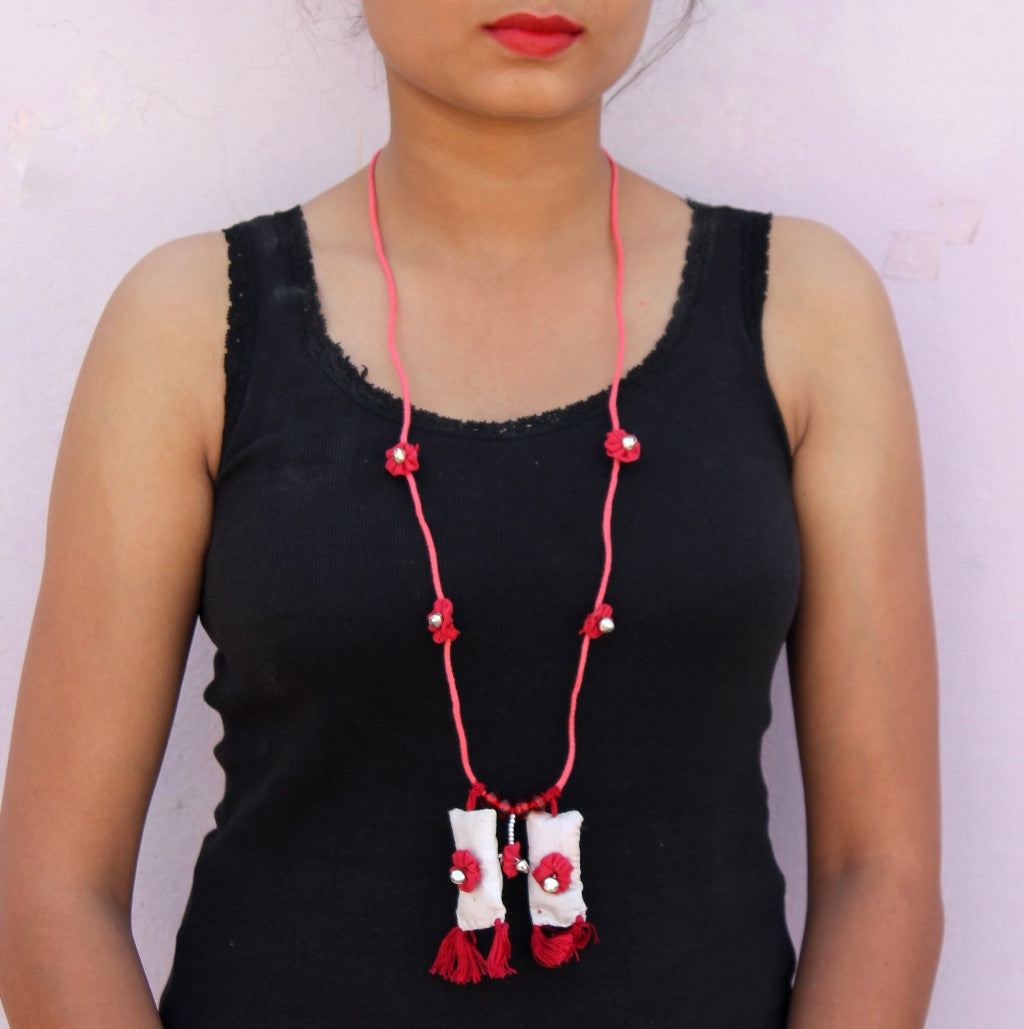 Red up-cycled textile jewelry by bebaak  
