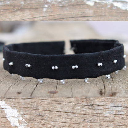 Choker and Necklace: Textile upcycled black choker with bead work