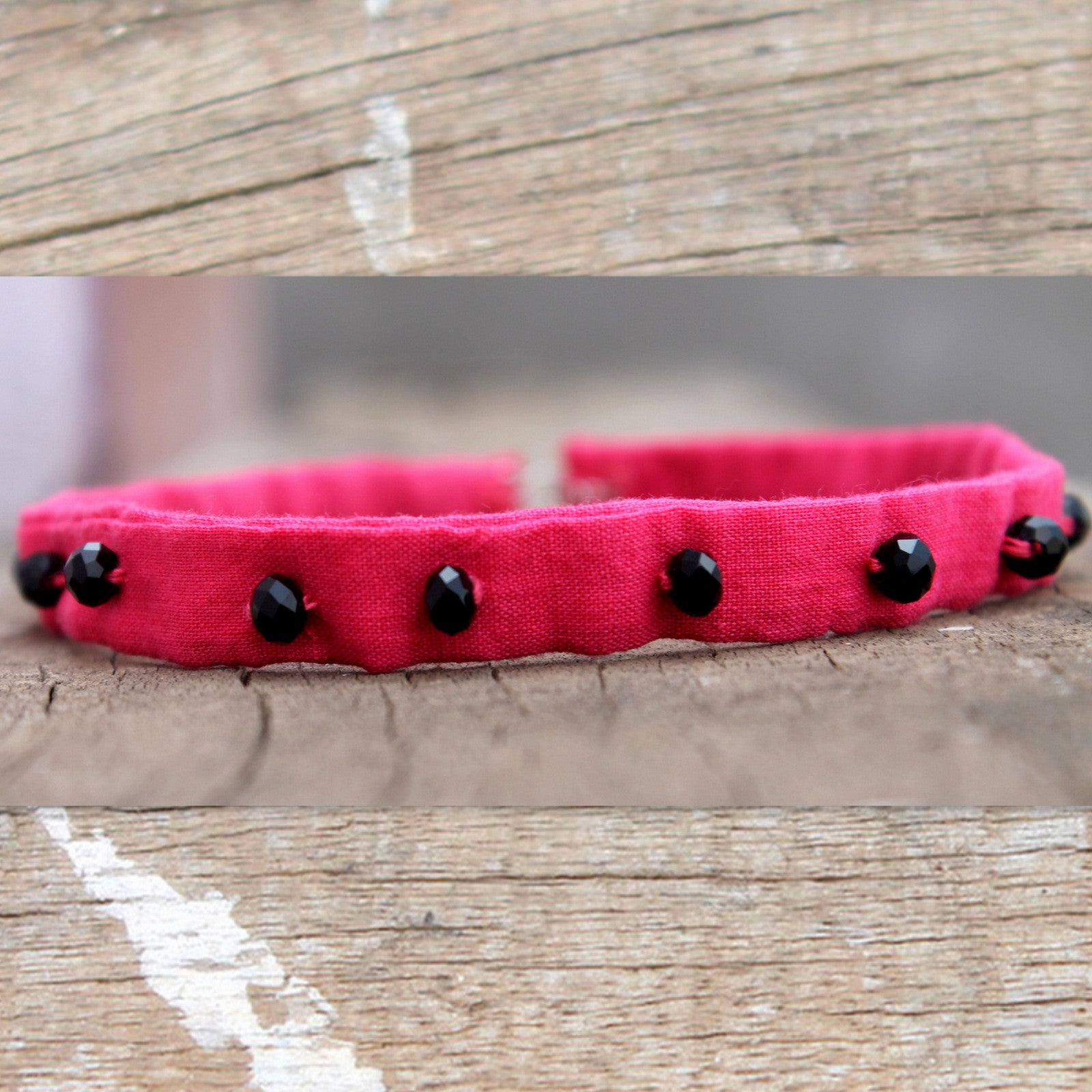 Choker and Necklace: Textile upcycled pink choker with bead work