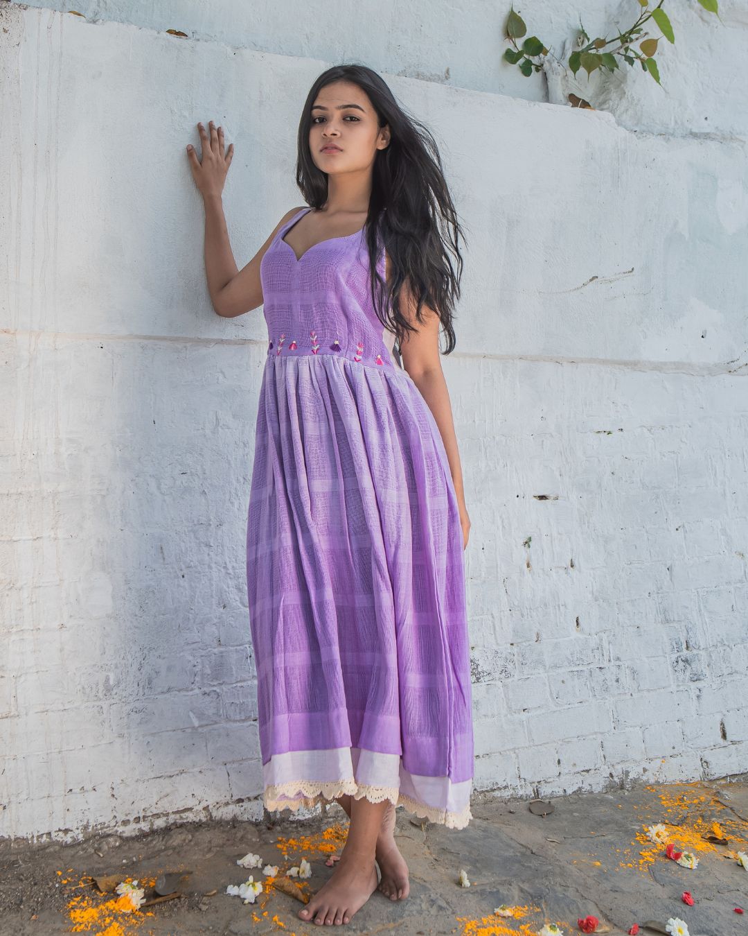Shop lilac cotton midi dress from Bebaak