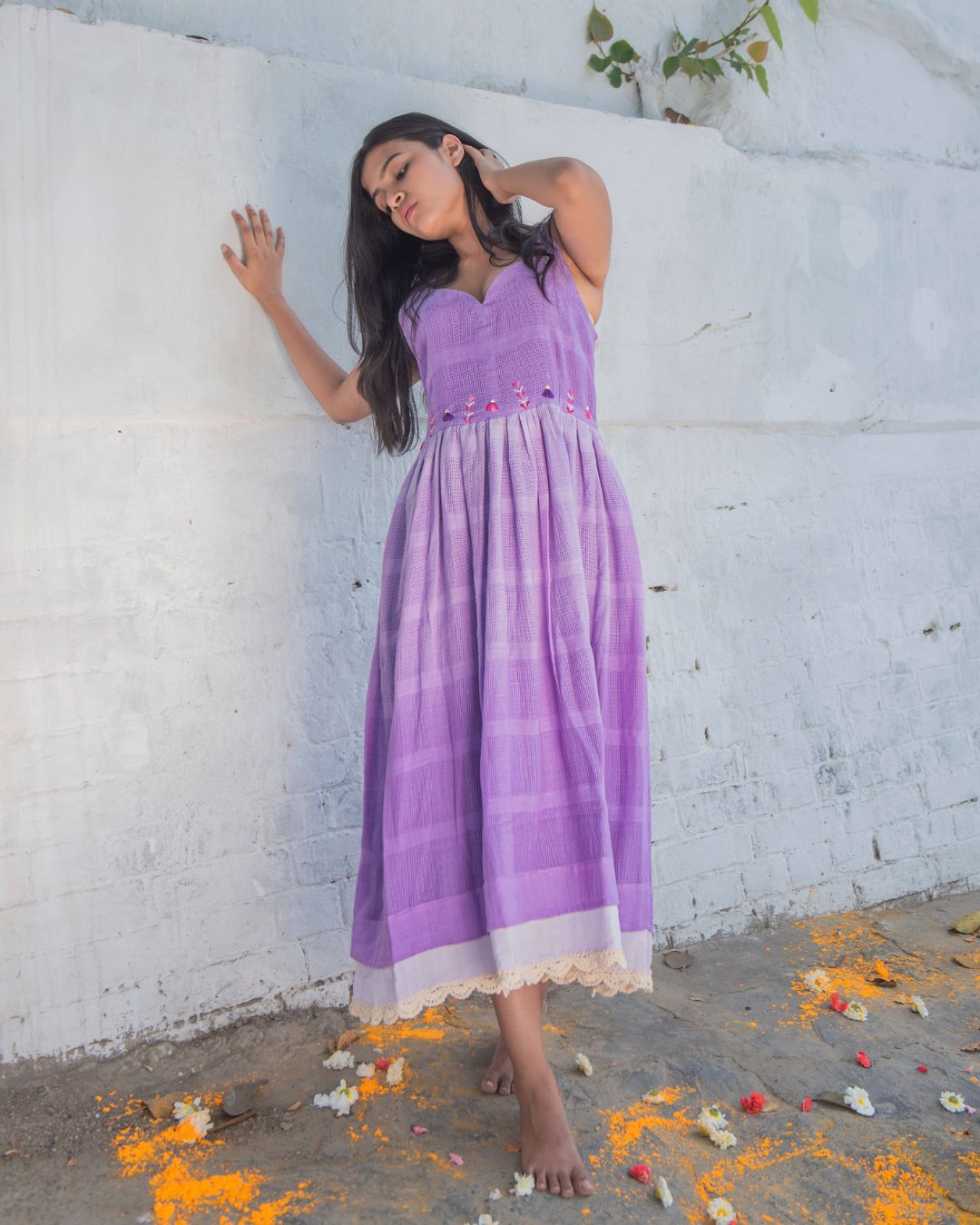Shop lilac cotton midi dress from Bebaak