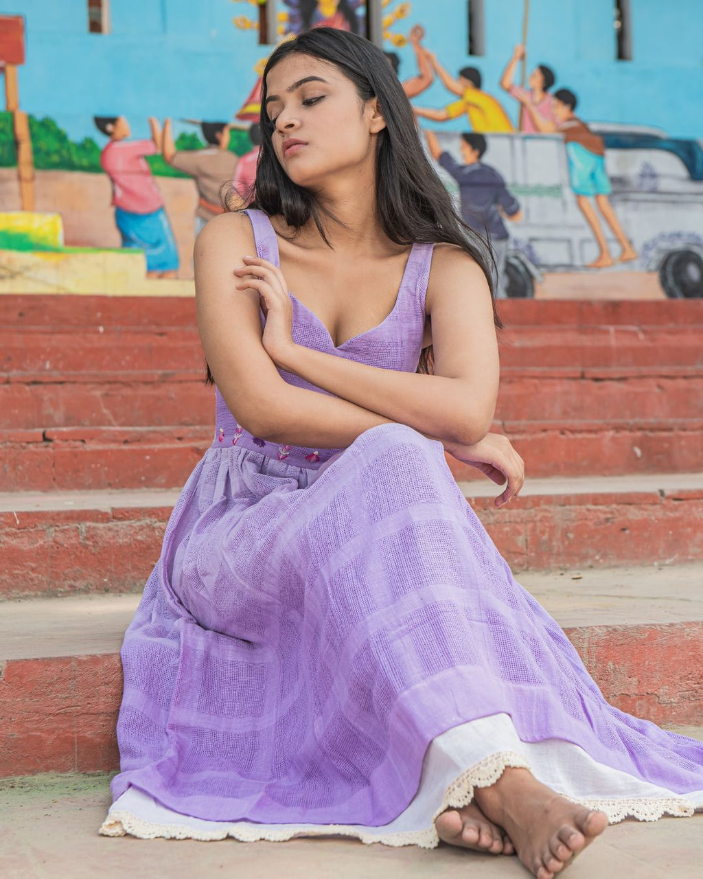 Shop lilac cotton midi dress from Bebaak