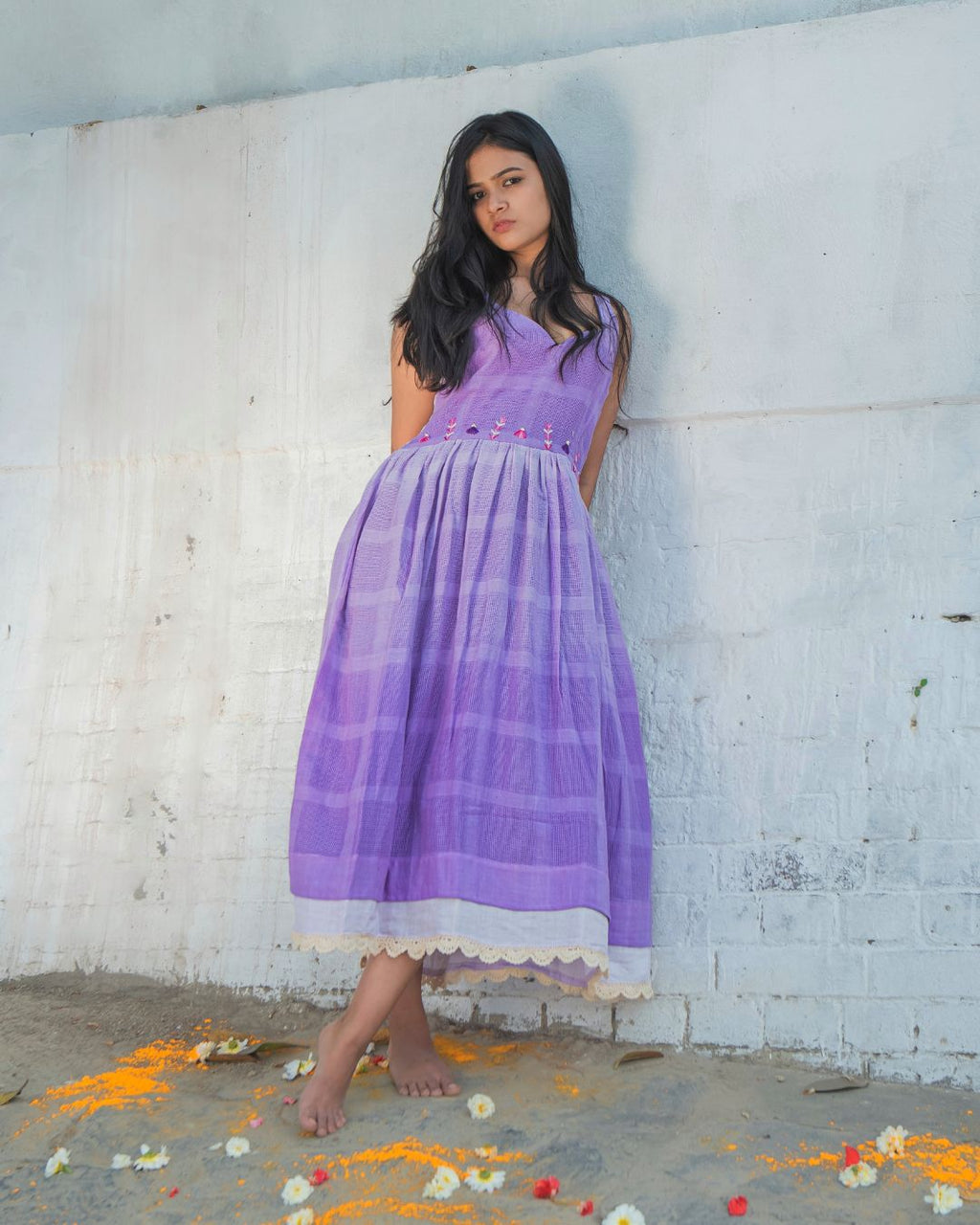 Shop lilac cotton midi dress from Bebaak