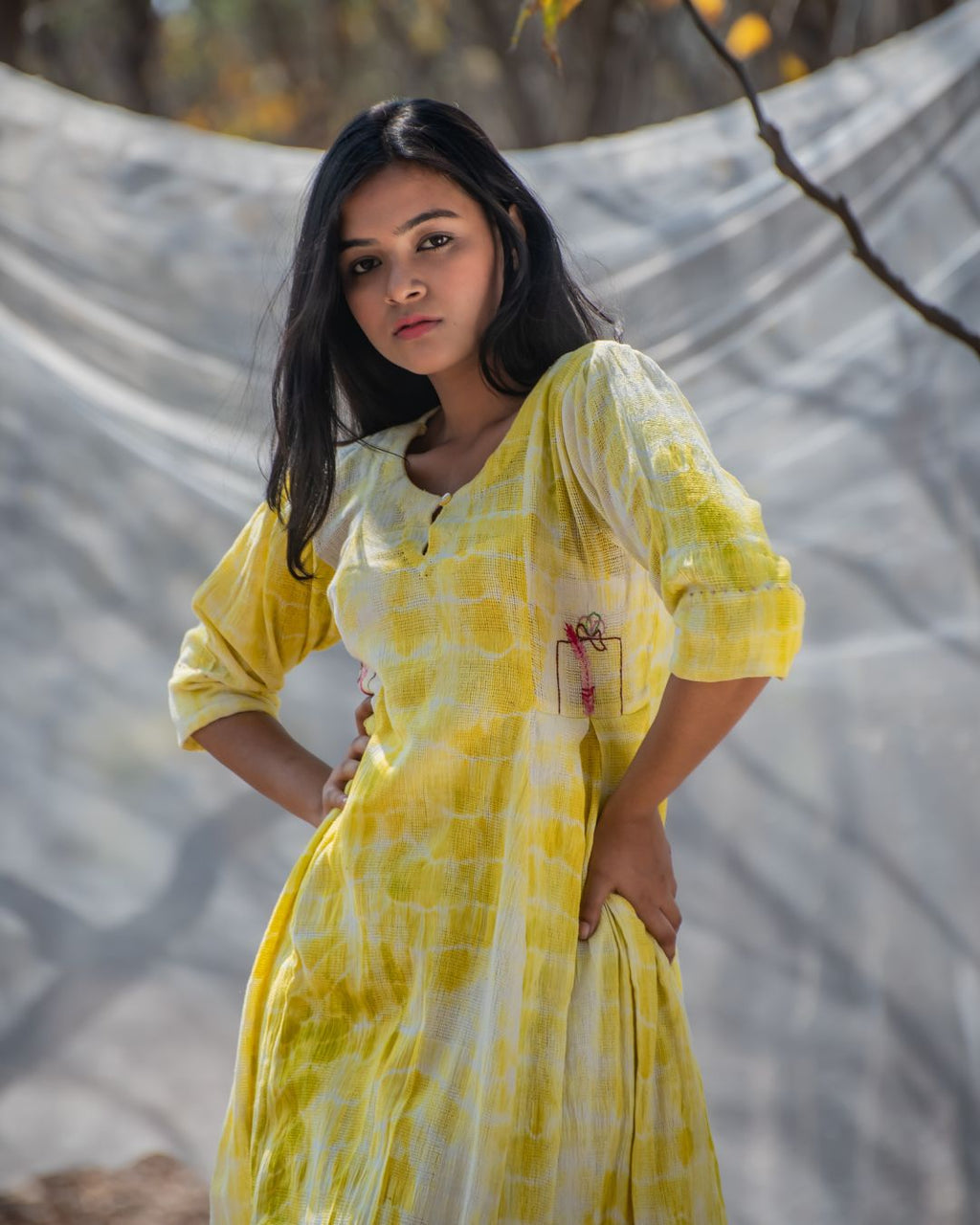 Shop antifit cotton yellow cotton dress from Bebaak