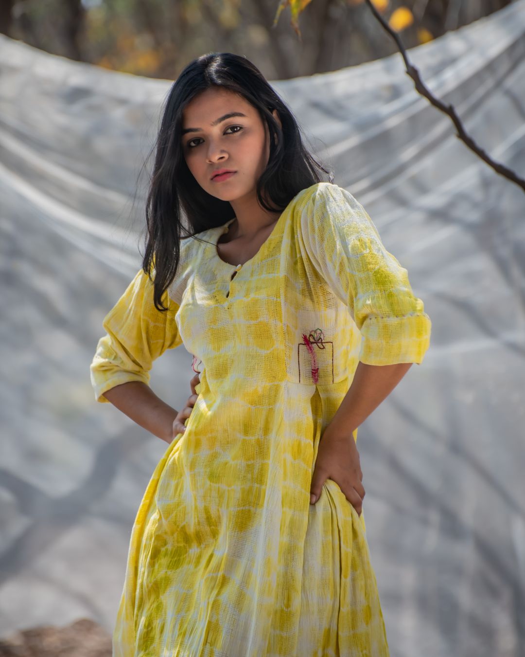 Shop antifit cotton yellow cotton dress from Bebaak