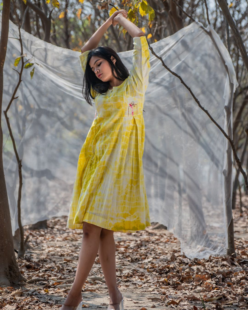 Shop antifit cotton yellow cotton dress from Bebaak