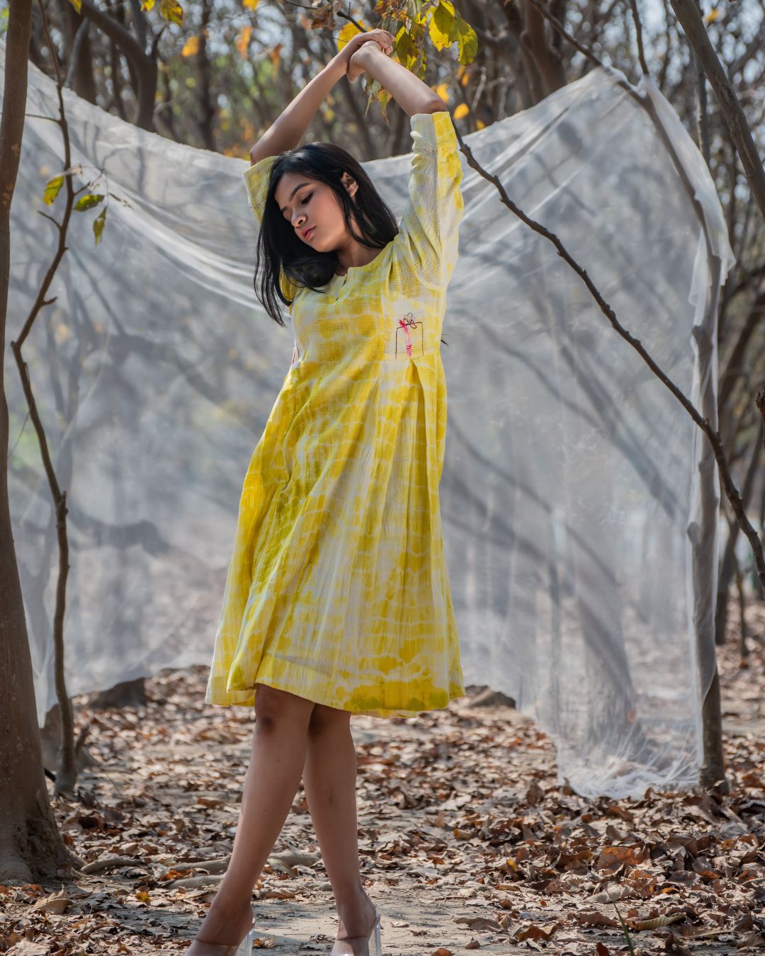 Shop antifit cotton yellow cotton dress from Bebaak