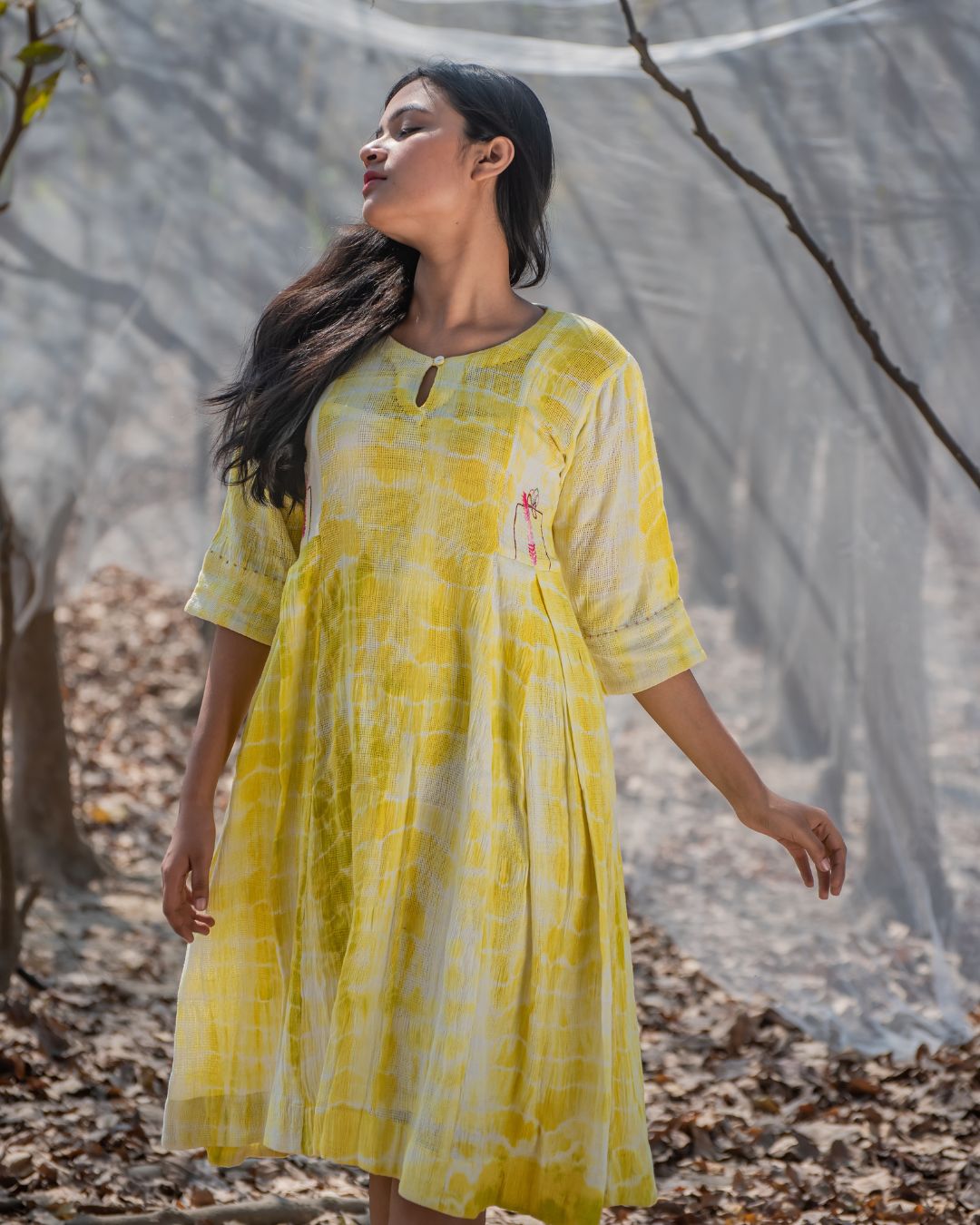 Shop antifit cotton yellow cotton dress from Bebaak