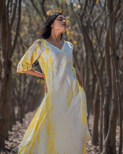Shop cowl maxi cotton yellow dress from Bebaak