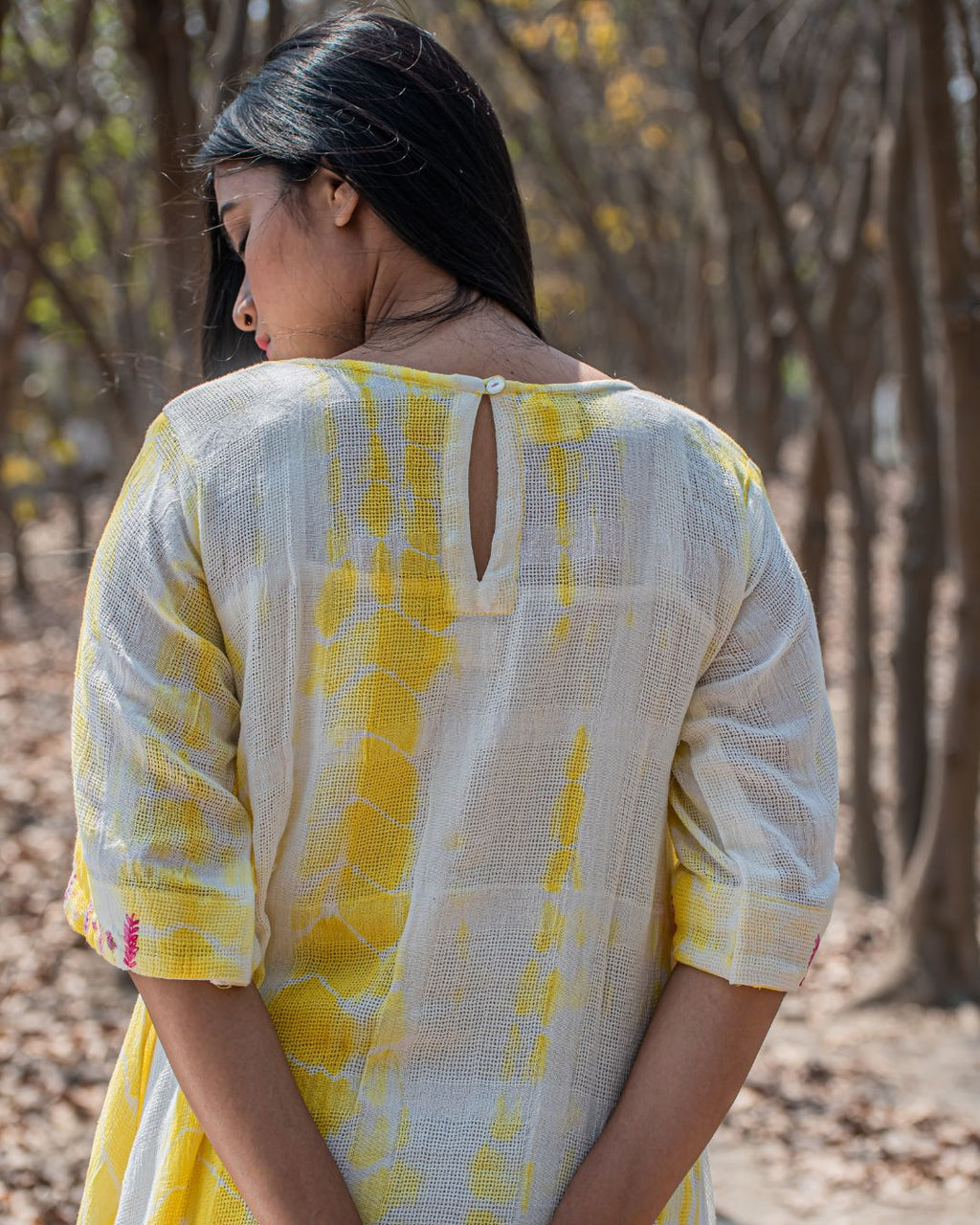 Shop cowl maxi cotton yellow dress from Bebaak