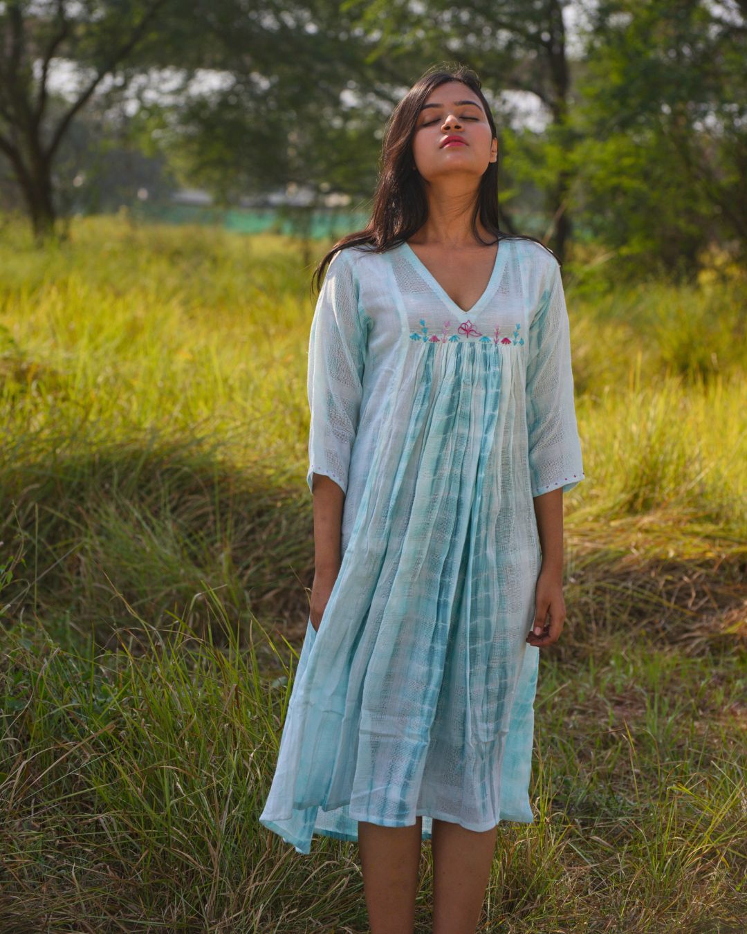 Shop cotton flowy gathered dress from Bebaak