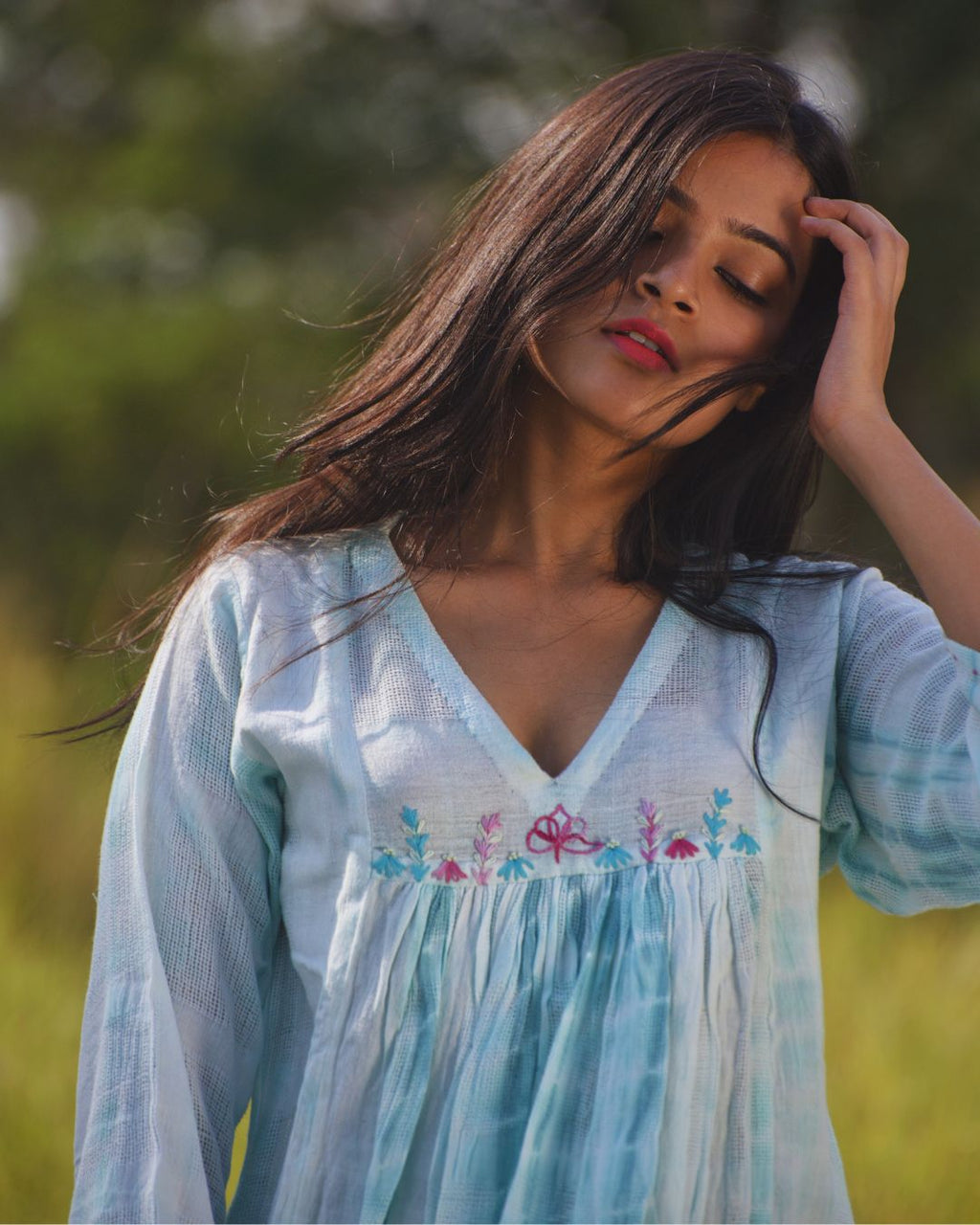 Shop cotton flowy gathered dress from Bebaak