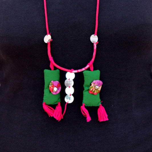 Rainbow Floral Upcycled textile pendant necklace