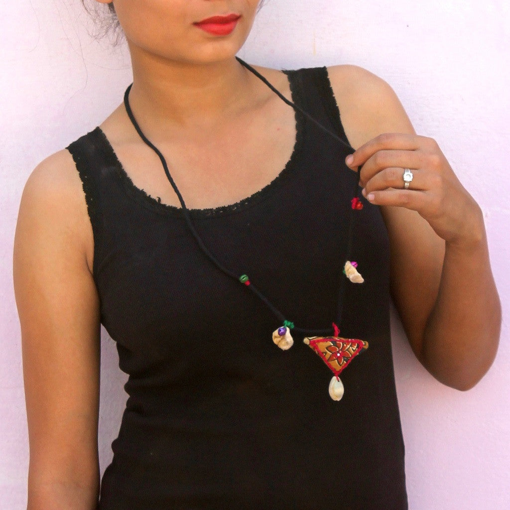 Boho bird up-cycled textile pendant necklace
