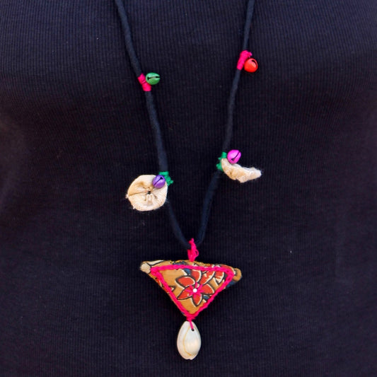 Boho bird up-cycled textile pendant necklace