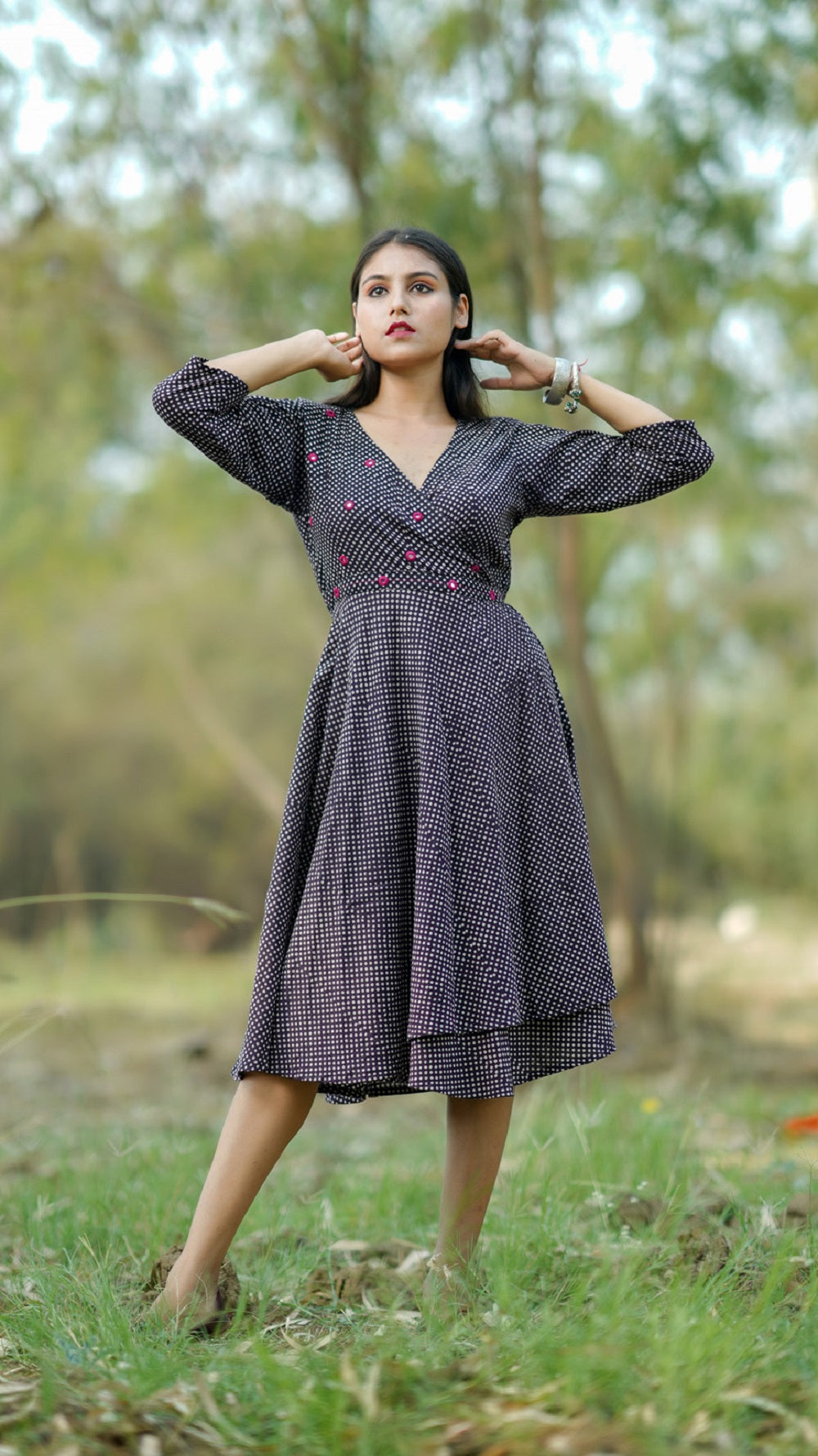 Bobby block print wrap dress online at bebaakstudio.com