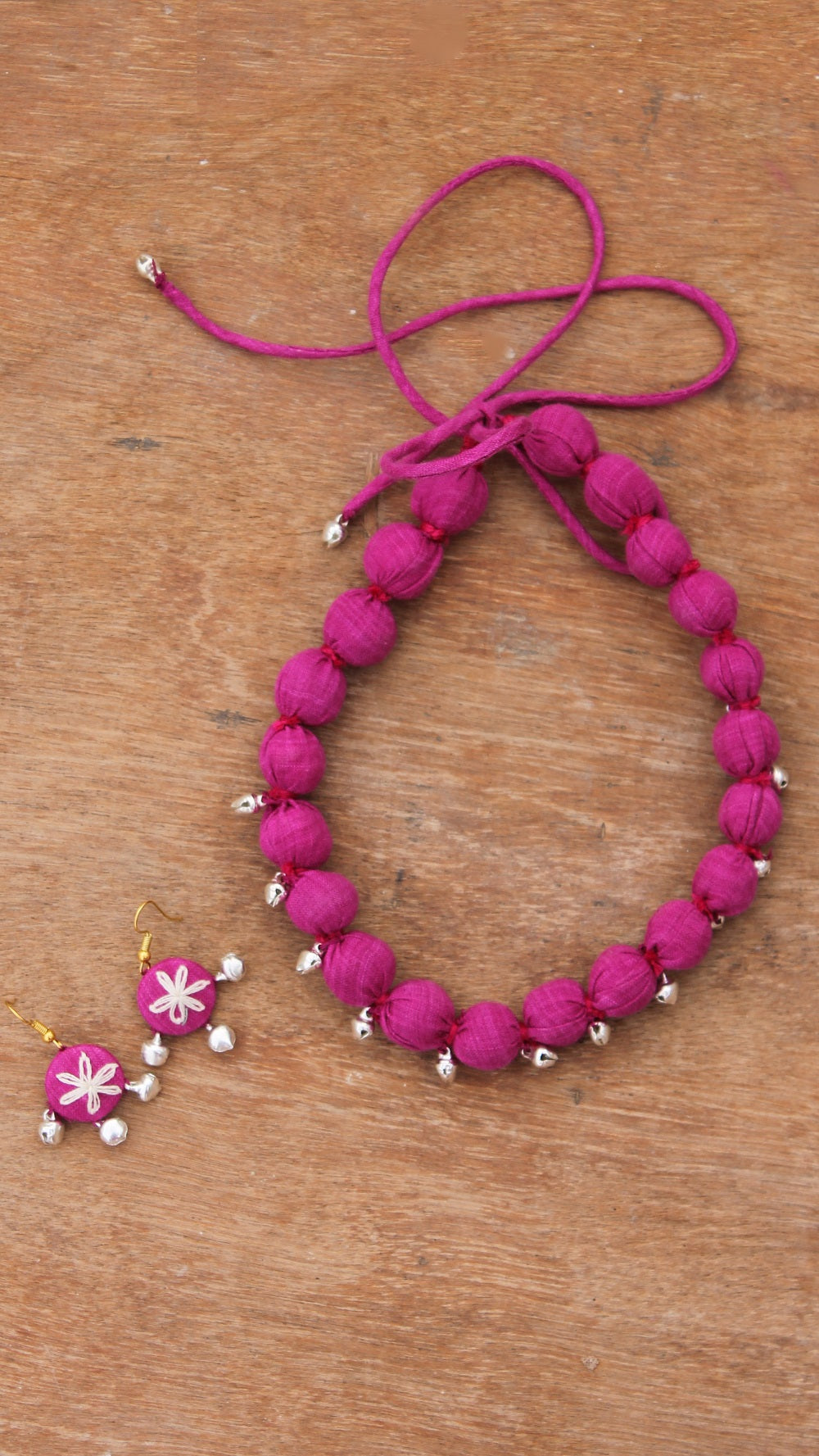 Pink textile necklace set online available at bebaakstudio.com